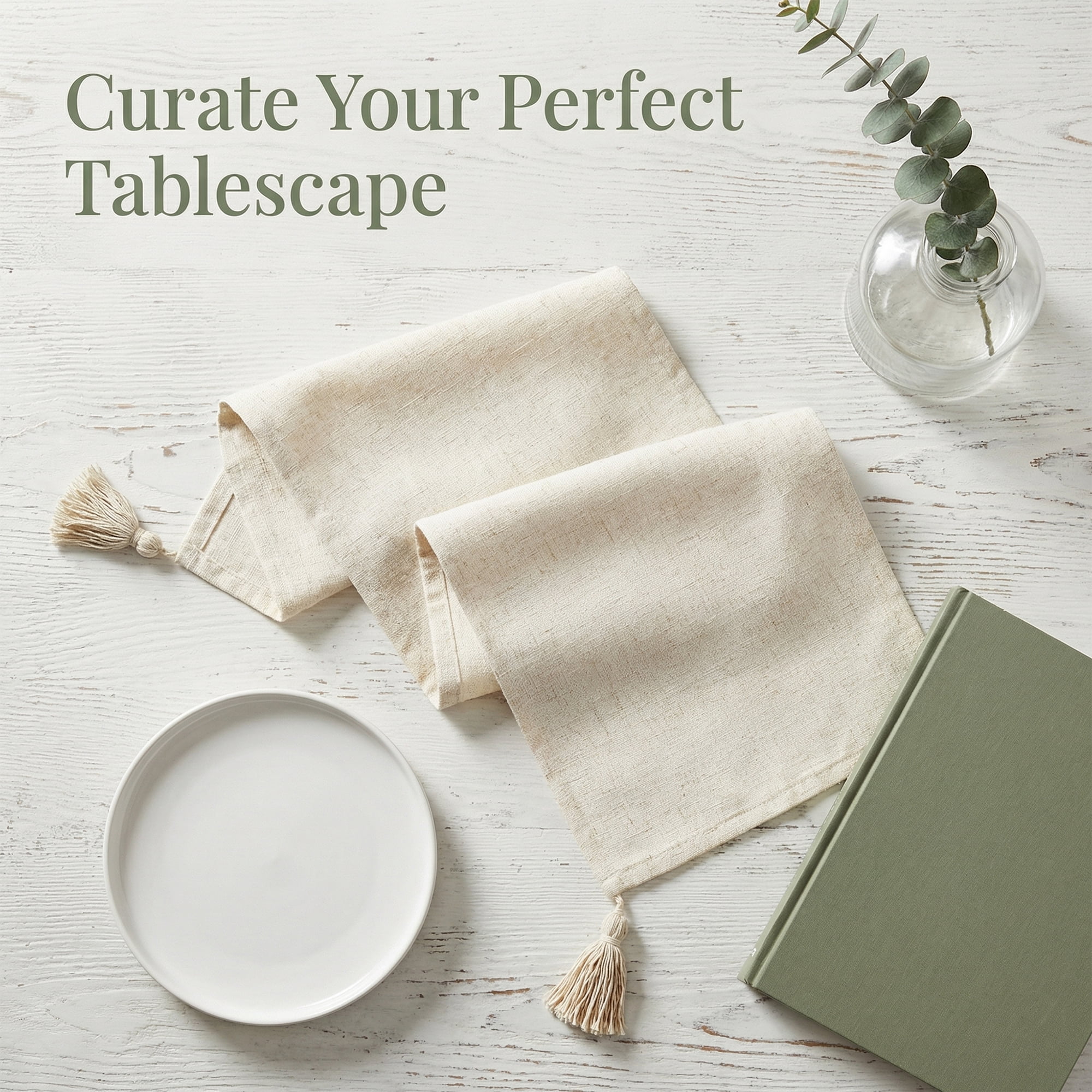 Unique Bargains Table Runner for Kitchen Decor with Tassel White 11.8x63in