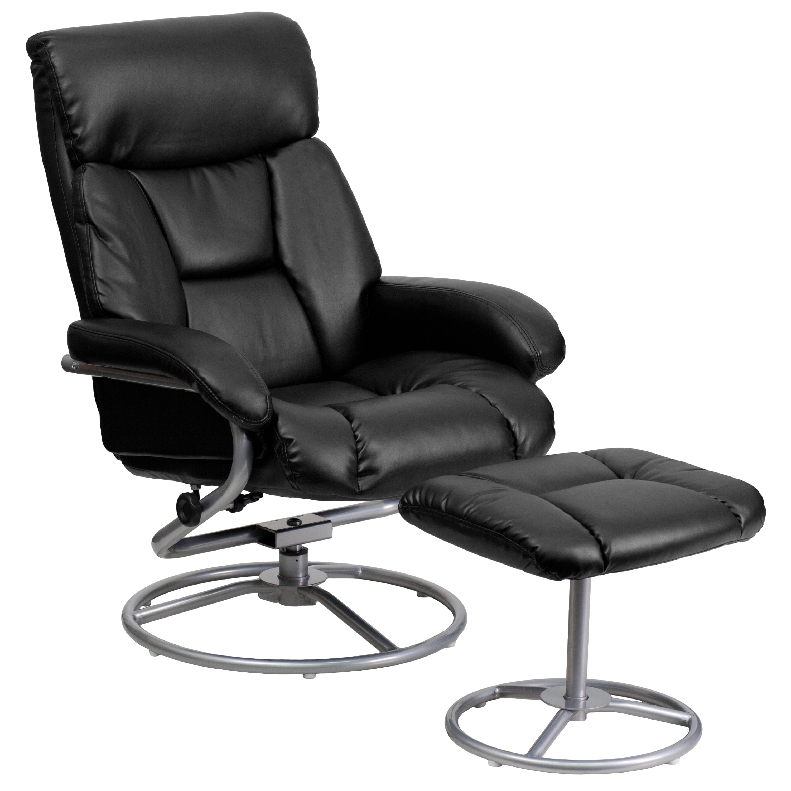 Flash Furniture Black Leather Swivel Recliner and Ottoman with Chrome Base 