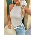 thumbnail image 5 of Women'S Solid Tassel Trim Tank Top Casual Sleeveless Crop Top Apricot XL, 5 of 9