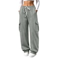 thumbnail image 2 of CQONEPT Baggy Cargo Sweatpant Women Elastic Waist Loose Fleece Fall Winter Pant Streetwear Casual Trousers with Side Pockets, 2 of 6