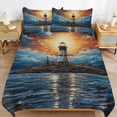 thumbnail image 6 of Lighthouse Sunrise Coast Scenery Pale Blue Tan Duvet Cover Set King Size for Bedroom Decoration Print Bedding Set Comforter Cover Decorative Microfiber with 2 Pillow Sham Multicolor, 6 of 6