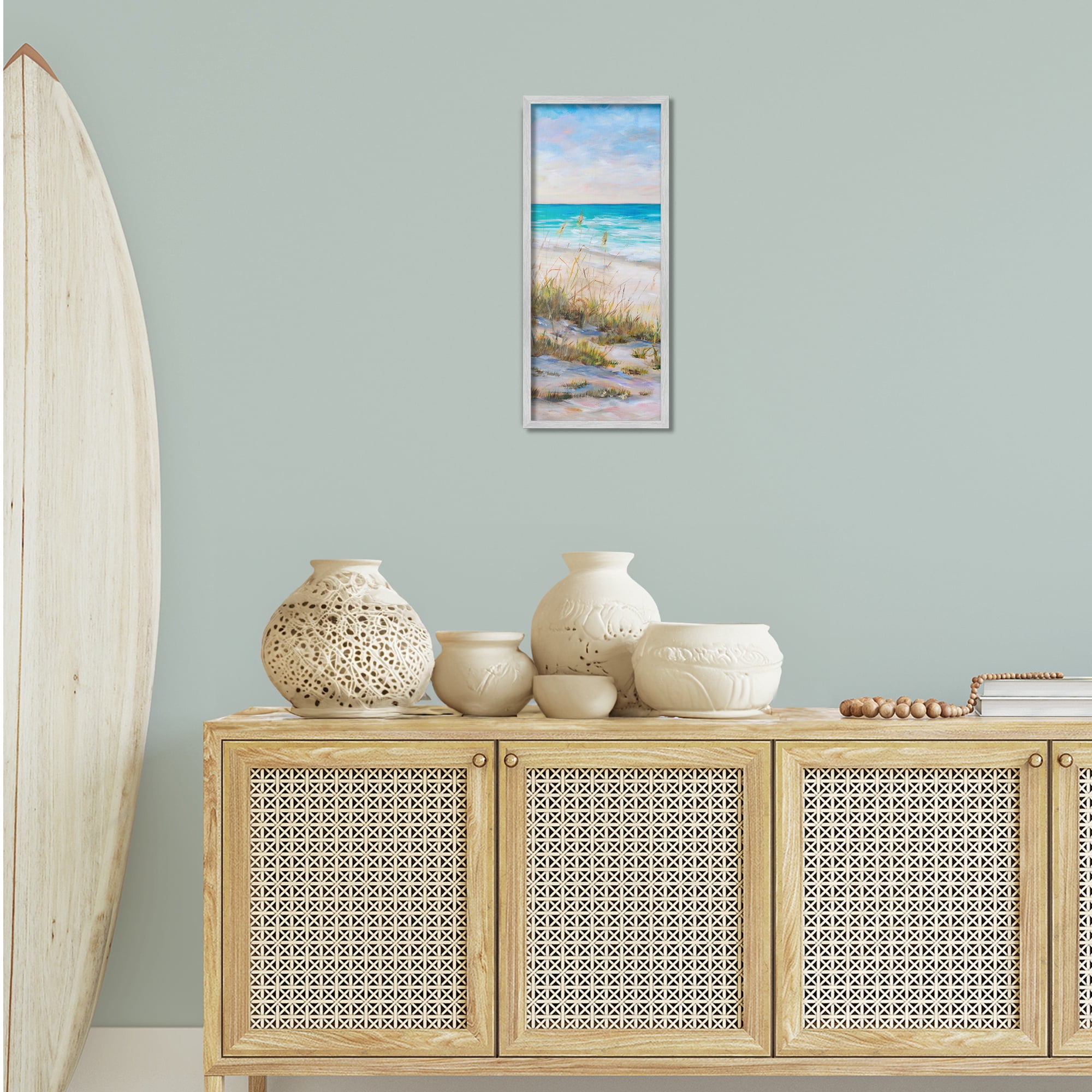 Stupell Industries Peaceful Beach Reeds Landscape Painting Gray Framed Art Print Wall Art, 10 x 24