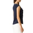 thumbnail image 4 of INSPIRE CHIC Women's Tie Neck Cap Sleeve Button Down Ruffle Summer Shirts L Navy Blue, 4 of 7