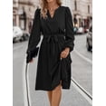 thumbnail image 5 of Solid Color Split V Neck Long Sleeve Classic Dress Knee Length, 5 of 5