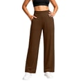 thumbnail image 3 of Seffadzy Women's Yoga Pants High Waisted Straight Leg Stretchy Pocket Solid Color Workout Fitness Gym Trousers Brown L, 3 of 7