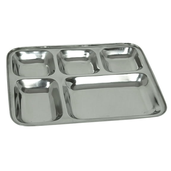 5 Compartment Serving Plate Heavy Duty Stainless Steel Cafeteria Food Tray