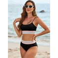 thumbnail image 6 of Eytino Women's Bikini Sets Colorblock Trim 2 Piece Swimsuit High Waisted Bathing Suits for Women Scoop Neck Adjustable Spaghetti Straps Bikini Swimwear Black M, 6 of 12