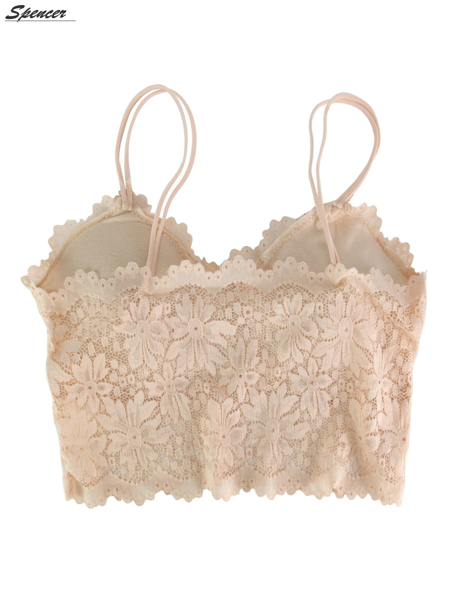 Spencer Womens Sexy Lace Backless Bralette Bra Vest Crochet Tank Camisole Padded Bra Crop Top Lingerie "M,Apricot"