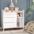 thumbnail image 3 of Baby Dresser for Bedroom, Nursery Dresser with Changing Table Top, Tall Dressers & Chests of Drawers,Wood 4 Drawers Dresser with 3 Shelves for Girls Kids Newborn Bedroom White, 3 of 10