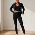 thumbnail image 2 of Workout Sets for Women 3 Piece High Waisted Seamless Leggings Crop Top Jacket Gym Yoga Outfit Stretchy Sports Bra Sets Black, 2 of 7