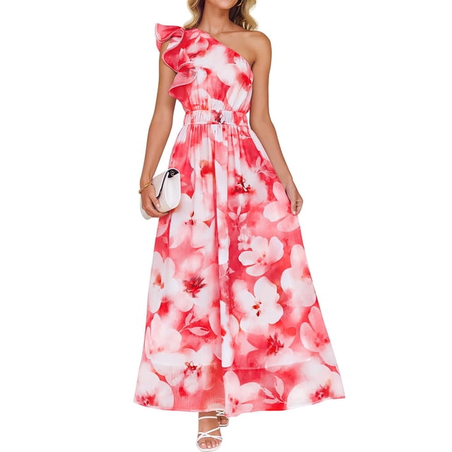 Vestido largo ZESICA 2025 con estampado floral bohemio de un solo hombro para mujer