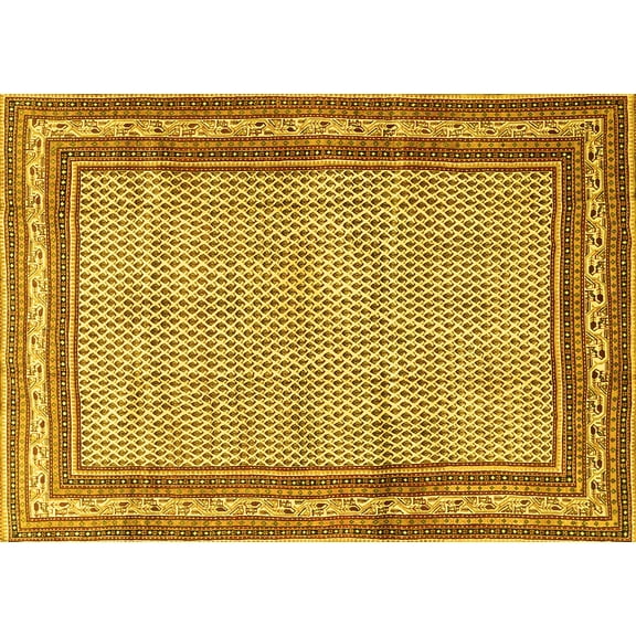 Ahgly Company Machine Washable Indoor Rectangle Persian Yellow Traditional Area Rugs, 5' x 7'