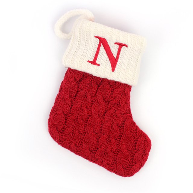 TETOU Christmas Stocking with Red Letter for Xmas Gift Bags Pendant Christmas Tree Decor(N)