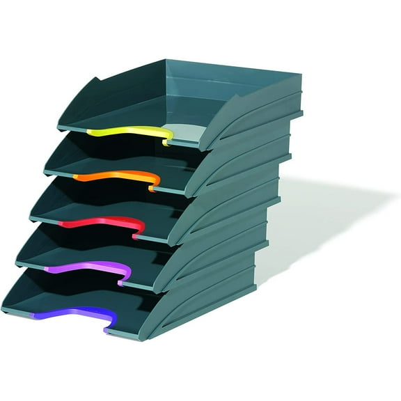 CintBllTer Stackable Letter Tray, Gray & Multicolor, VARICOLOR, Set of 5 (770557)