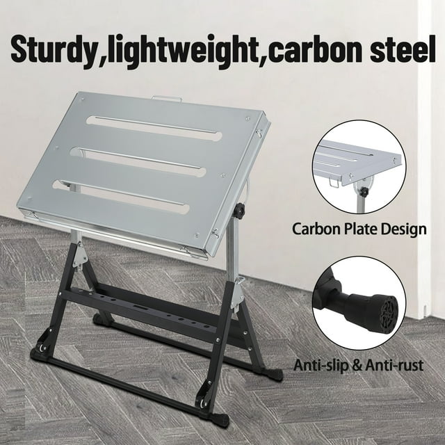 Table de Soudage Pliable 30"x20 Pouces Établi - Banc de Travail en Acier au Carbone Capacité 350 lb avec Angles d'Inclinaison et Rails Rétractables