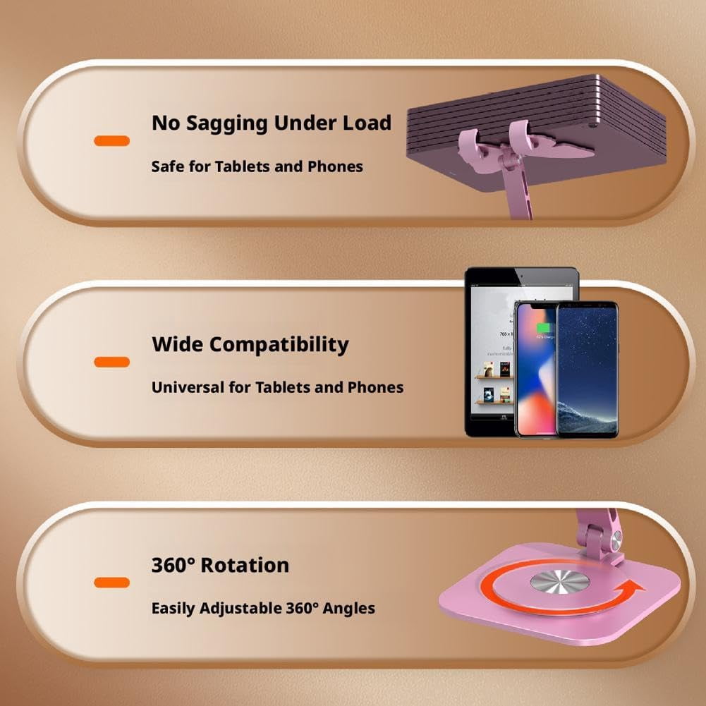 Butterfly Aluminum Alloy Cell Phone Stand, 360° Rotating Adjustable Desktop Cradle, Foldable Tablet Holder for Office Desk, Home and Travel (k)