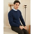 thumbnail image 5 of Kallspin Men's Cotton Crew Neck Sweater Regular Fit Long Sleeve Pullover Casual Cozy Stylish Sweater((Navy Blue,Medium), 5 of 8