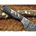 thumbnail image 4 of 9.25" Long hand forged Damascus steel full tang drop point blade skinning Knife, Buffalo Horn scale with Damascus Bolster Cow Leather sheath, 4 of 6
