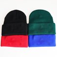 thumbnail image 1 of Gorro de lana liso con puños, cálido, para invierno, tejido para exteriores, para hombres y mujeres, 1 of 2
