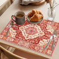 thumbnail image 3 of Burnt Orange Boho Placemats Set of 12 Ethnic Geometric Southwest Place Mats Indoor Wipeable Table Mats Washable Cloth Dining Table Placemats for Kitchen Holiday Party Home Decor 13x19 Inch, 3 of 9