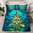 thumbnail image 2 of Homewish Bohemian Xmas Tree Twin Sheet Sets, Vintage Fashion Abstract Twin Fitted Sheet, Teens Kids Boys Girls Flat Sheet, Microfiber Bedroom Decor, 3-Piece, 2 of 7