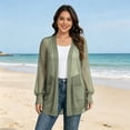 thumbnail image 4 of Women's Open Front Chiffon Cardigan Long Sleeve Elastic Cuff Casual Lightweight Cover up with Pockets for Summer Beach Vacation Green M, 4 of 6