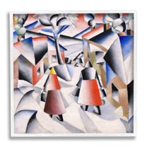 Stupell Industries Morning in Village after Snowstorm Abstract Kazimir Malevich Painting Painting White Framed Art Print Wall Art, Design by one1000paintings