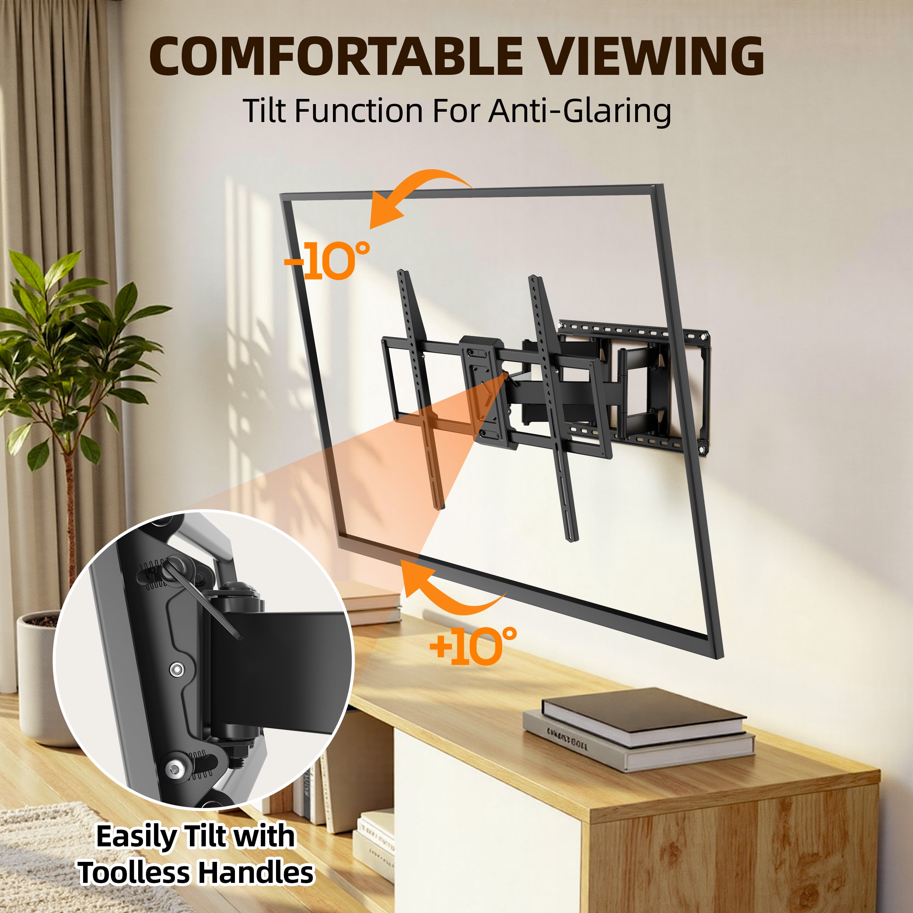 USX MOUNT Dual Arm Full Motion TV Wall Mount Bracket for 42-120 inch TVs, Holds up to 220 lbs, Tilt/Swivel Function, Max VESA 900x600, Fits 12/16/24 inch Studs