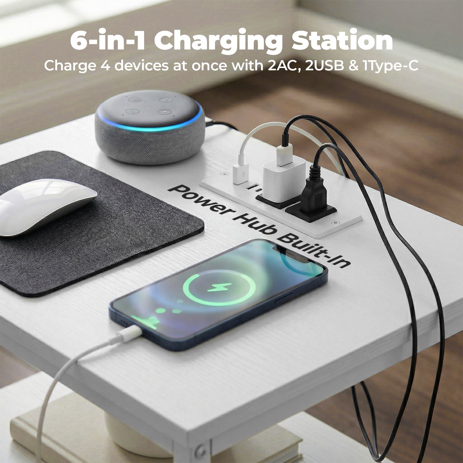 Alvantor Bedside Table Charging Station Nightstand with Fabric Drawers, End Side Table for Bedroom Living Room