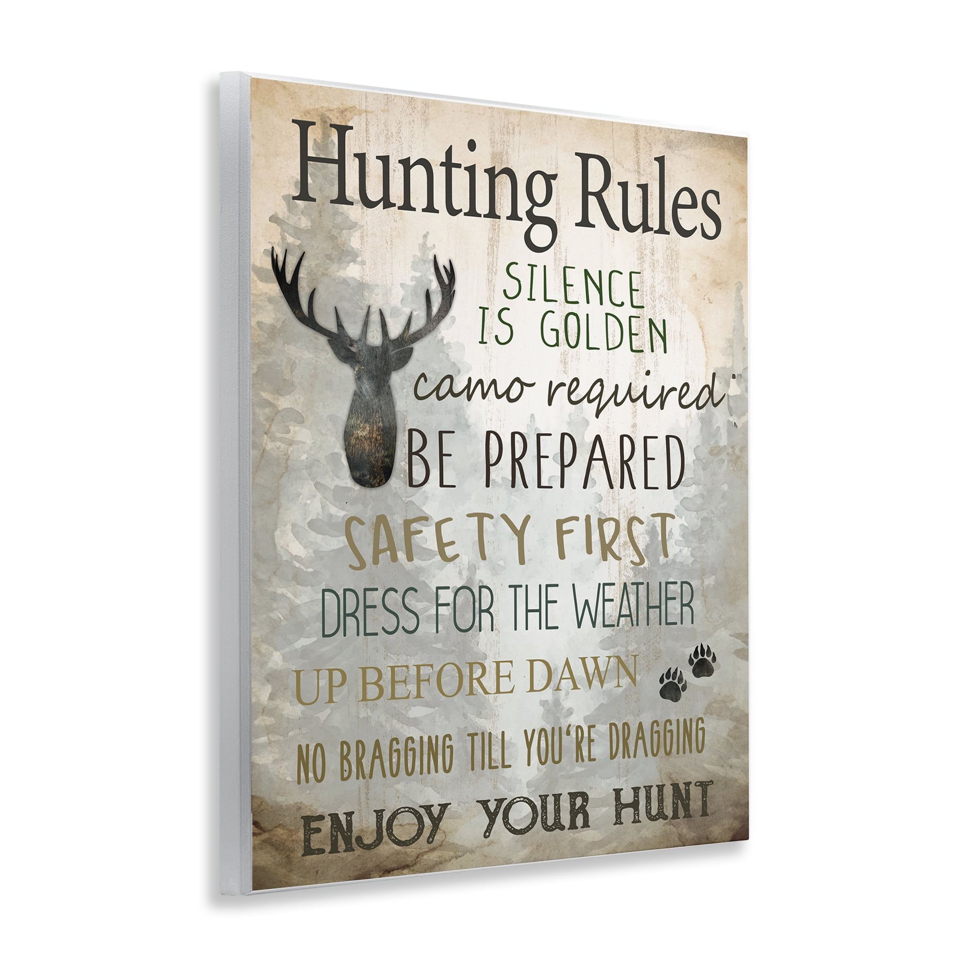 Stupell Industries Rustic Hunting Rules Animals Painting Unframed Art Print Wall Art, 11 x 14