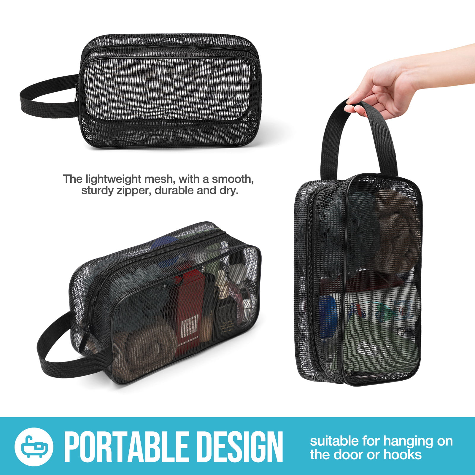 Livhil Portable Shower Caddy Dorm, Toiletry Bag for Women Men, Portable  Travel Hanging Toiletry Bag(Full Size Bottle Compatible)