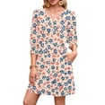 thumbnail image 2 of Yangnuo Womens V-Neck 3/4 Ruffle Sleeve Floral Print A Line Mini Dress With Pockets Casual Summer Dress, 2 of 5