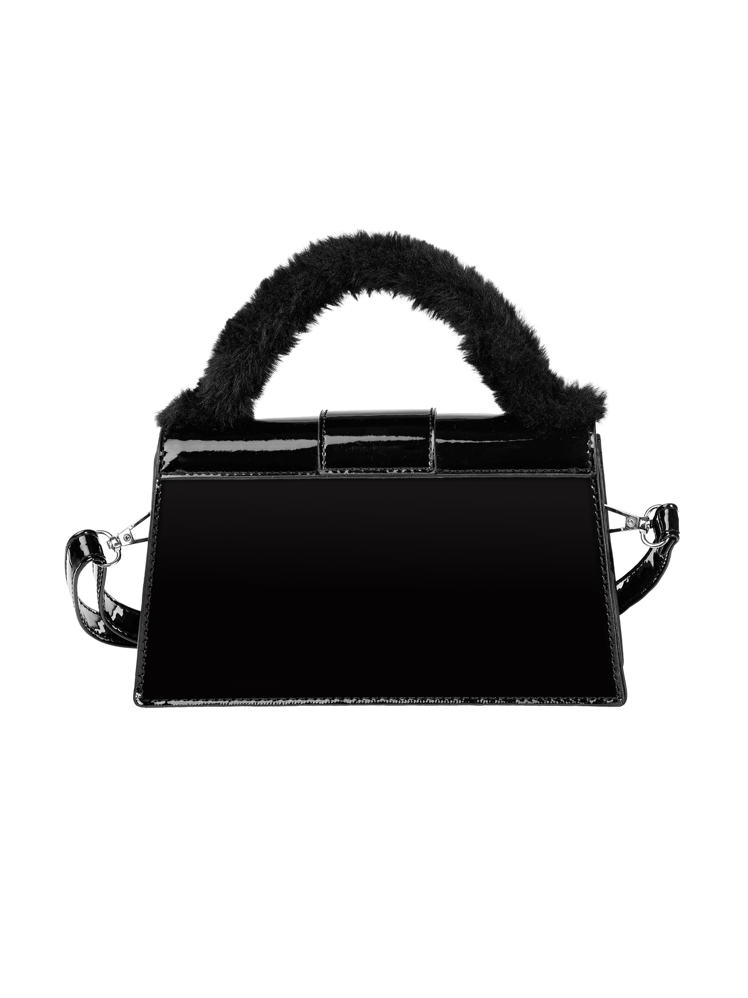 XOXO Women's Stella Fur Top Handle Crossbody Handbag Black