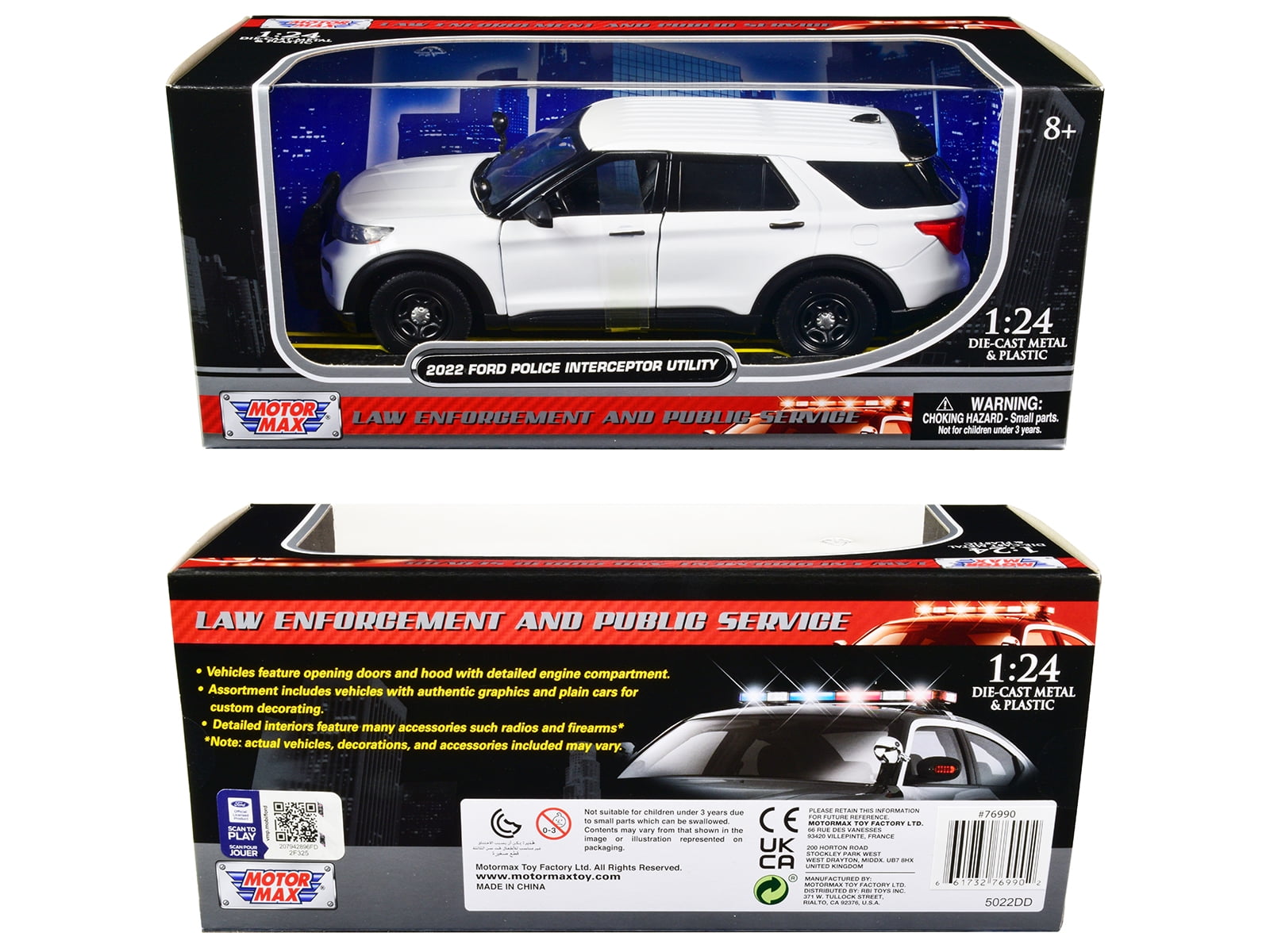 2022 Ford Police Interceptor Utility Unmarked Slick-Top White 1/24 Diecast Model Car by Motormax