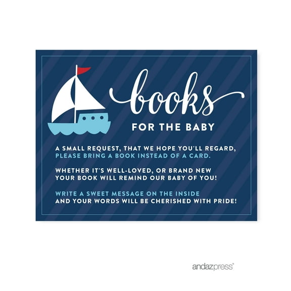 Books For Baby Navy Blue Nautical Baby Shower Game Request Cards, 20-Pack