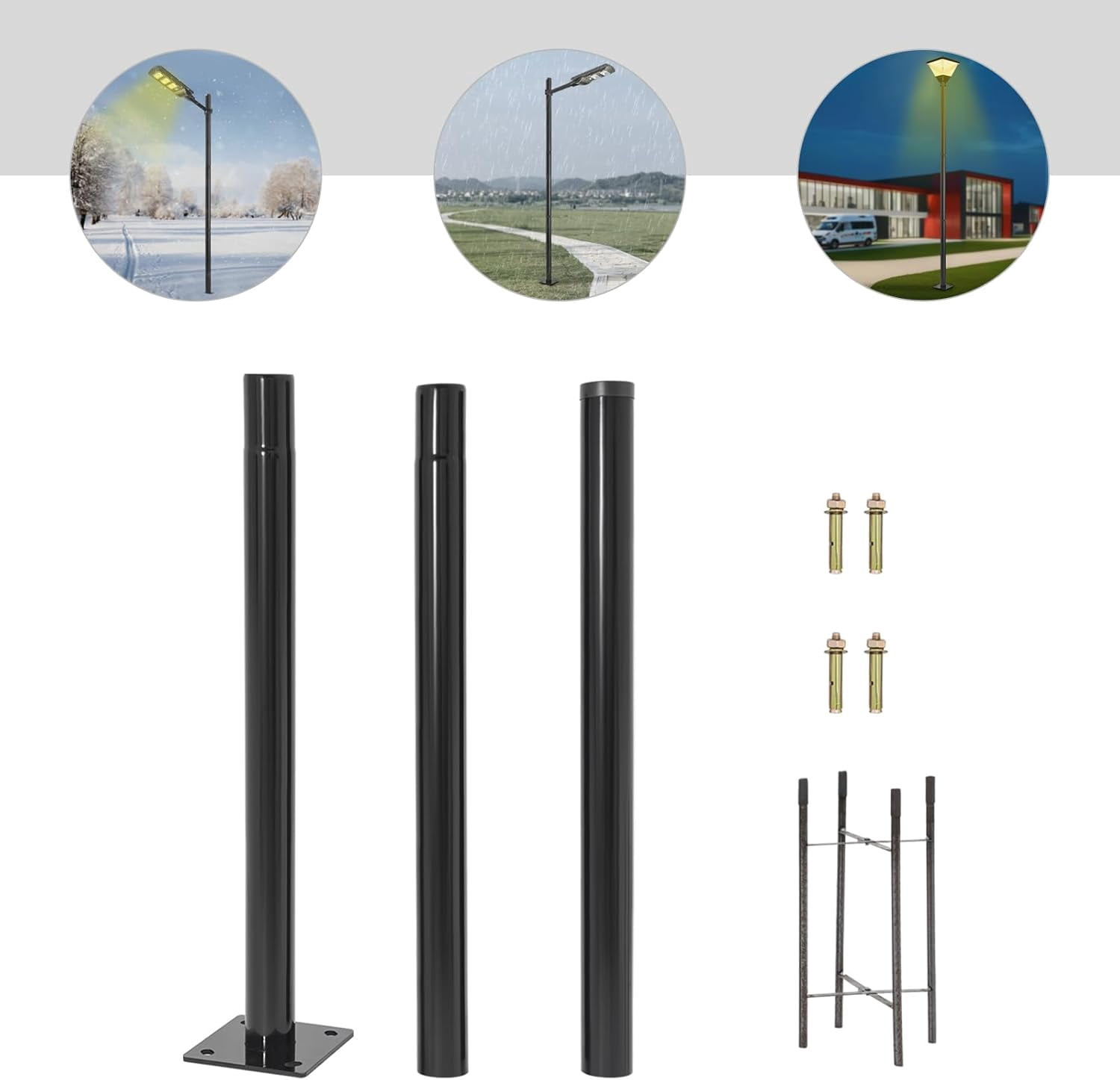Street Light Pole 10ft Tall Street Lamp Post for Metal Solar Lights Poles with 7.87 inch x 7.87 inch Base for Outdoor Street Light Courtyard Pathway Patio Flag Post