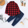 thumbnail image 3 of Younger Tree Toddler Baby Boys Fall Winter Christmas Plaid Flannel Shirt Ripped Holes Jeans Clothes Outfit Set,12-18M, 3 of 6
