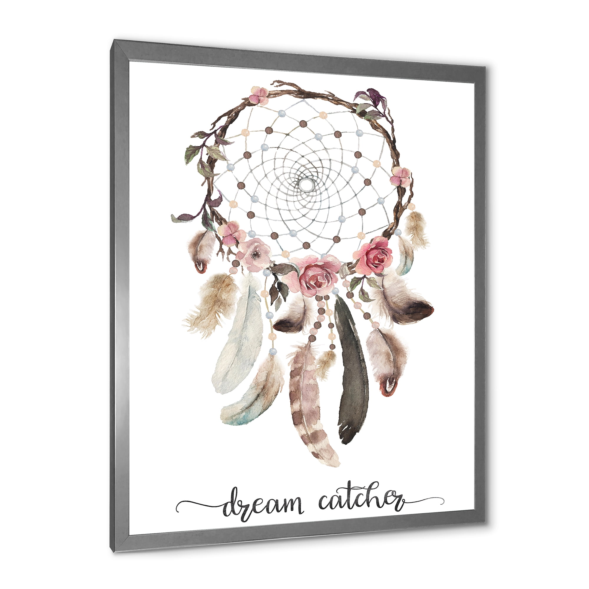 Designart 'Dream Catcher Made With Ethnic Feathers' Bohemian & Eclectic Framed Art Print