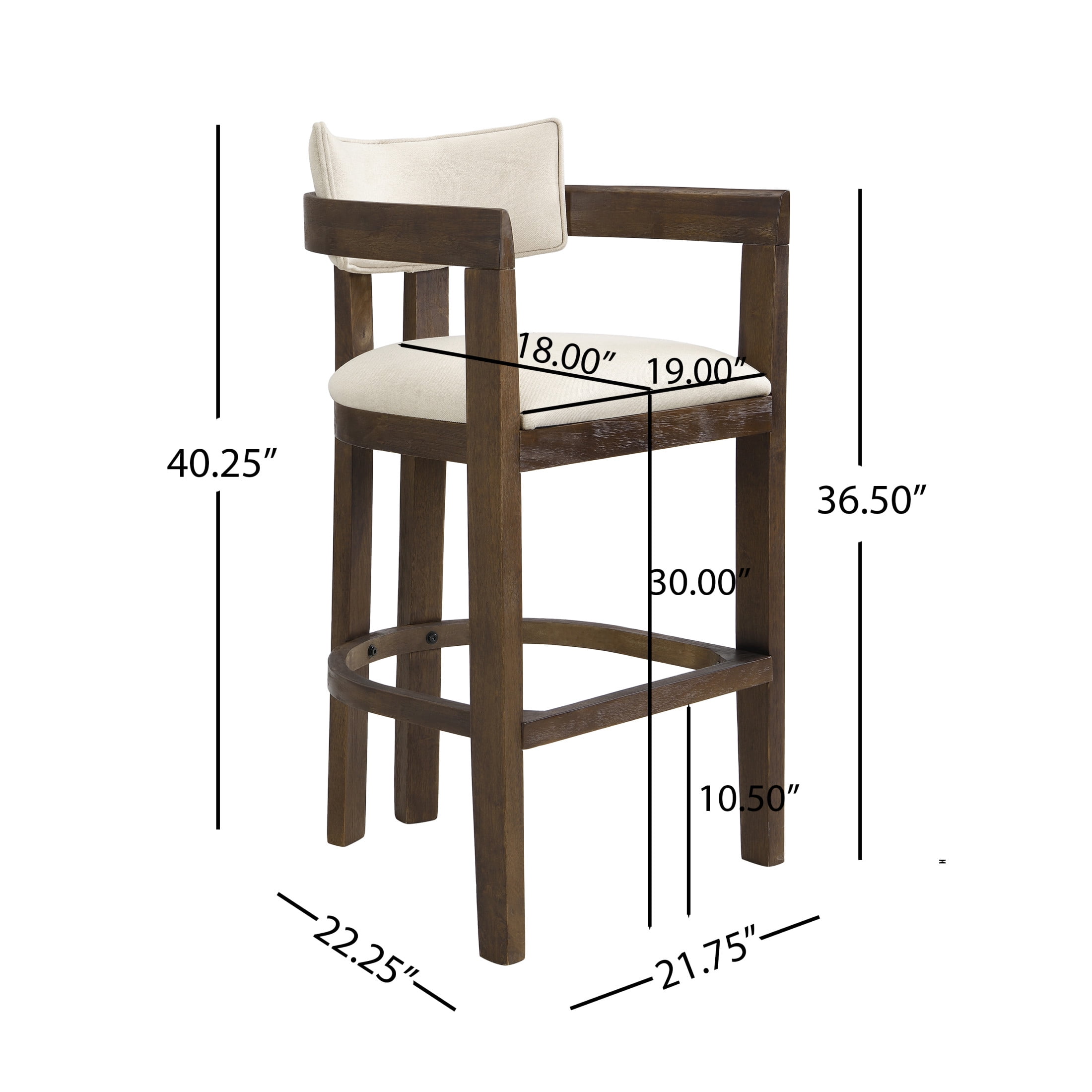 Christopher Knight Home Minimalist Upholstered Bar Stools with Curved Backrest, Solid Wood Frame, Walnut, Set of 2