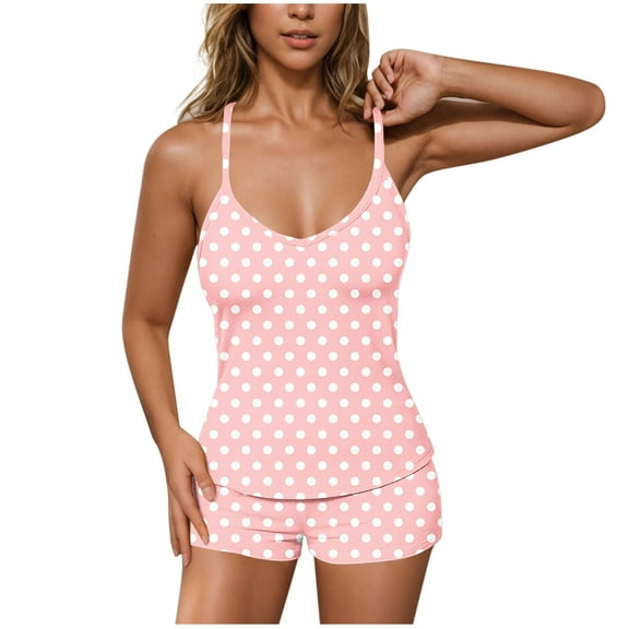 2 Piece Sets for Women,Womens Pajamas Set Fashion Polkadot Camisole Tank Tops and Pj's Boyshorts 2PC Lounge Sets Soft Comfy Sleepwear