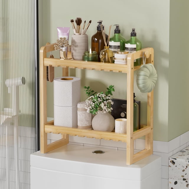 Organizador para colocar sobre el inodoro AmazerBath, estante de bambú de 2 niveles