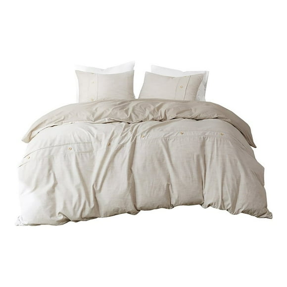 Clean Spaces 92" 3-Piece Transitional Organic Cotton Duvet Set in Natural