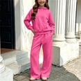 thumbnail image 2 of Girls Clothes Winter Warm Fleece Lined Tracksuit Solid Color Hoodies Sweatshirt Loose Wide Leg Sweatpants with Pockets Casual 2 Piece Sweatsuit, 2 of 5