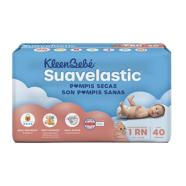 Pañales para bebe Kleenbebé Suavelastic Etapa 1 Recién Nacido Unisex 40 Piezas