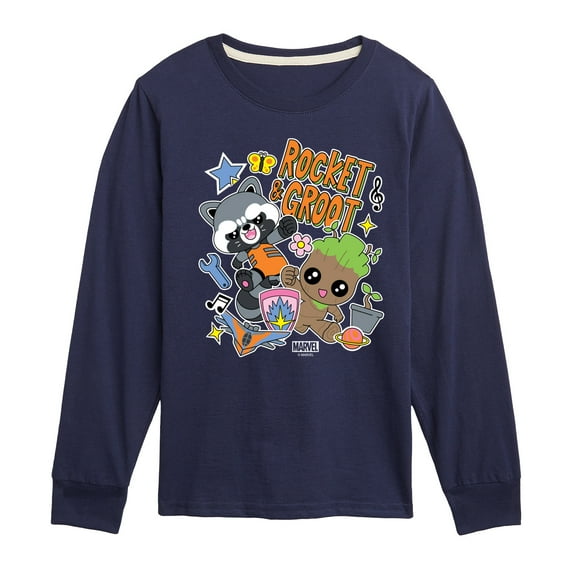 Marvel Guardians of the Galaxy - Groot And Rocket Sticker Styles - Toddler And Youth Long Sleeve Graphic T-Shirt