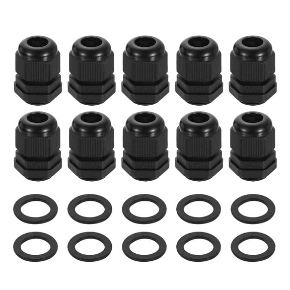 10Pack PG11 Nylon Cable Glands, Waterproof Wire Grommet with Washers, Black