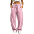 thumbnail image 2 of Evdexr Sweatpants for Women Solid Drawstring Elastic Waist Pants Barrel Baggy Wide Leg Comfy Trousers Trendy Comfortable Soft Joggers with Pockets Pink S, 2 of 6