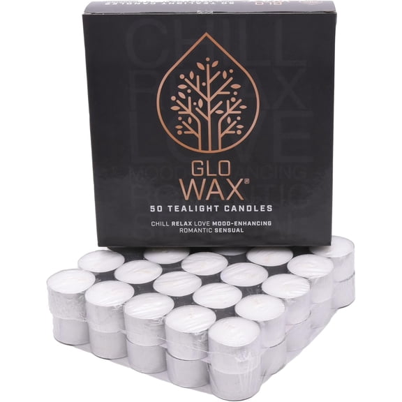 Glo Wax Unscented Tealight Candles with 8 Hour Burn Time, White, Lead-Free Cotton Wicks (50 Count)
