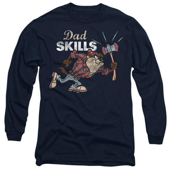 Looney Tunes Father's Day Taz Dad Skills Unisex Adult Long-Sleeve T Shirt, Navy, X-Large