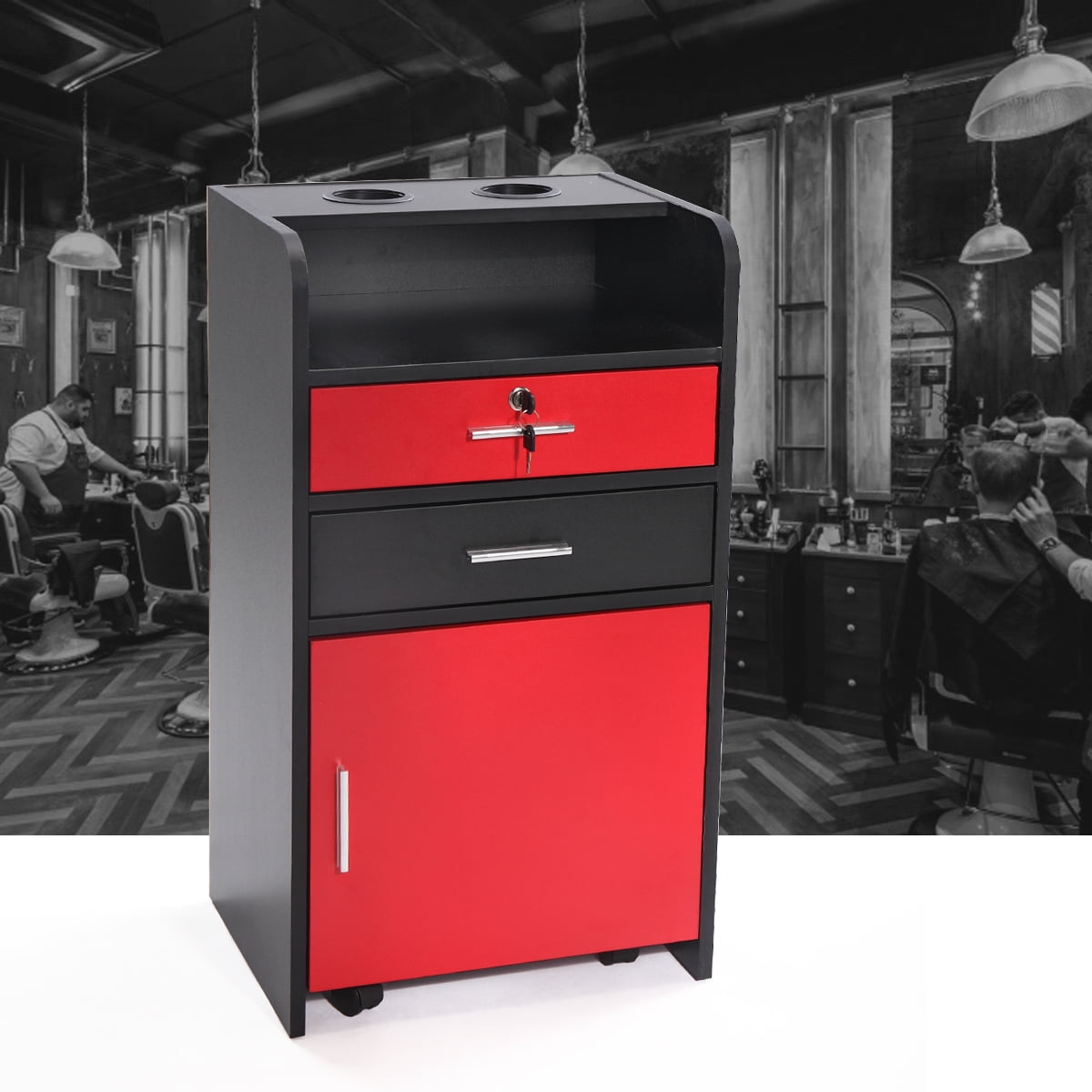Kepooman Salon Styling Station Cart, Makeup Beauty Spa Equipment Side Table with Wheels - Black & Red Kepooman Salon Styling Station Cart, Makeup Beauty Spa Equipment Side Table with Wheels - Black & Red